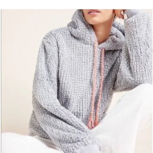Anthropologie Gray hooded furry Sweater